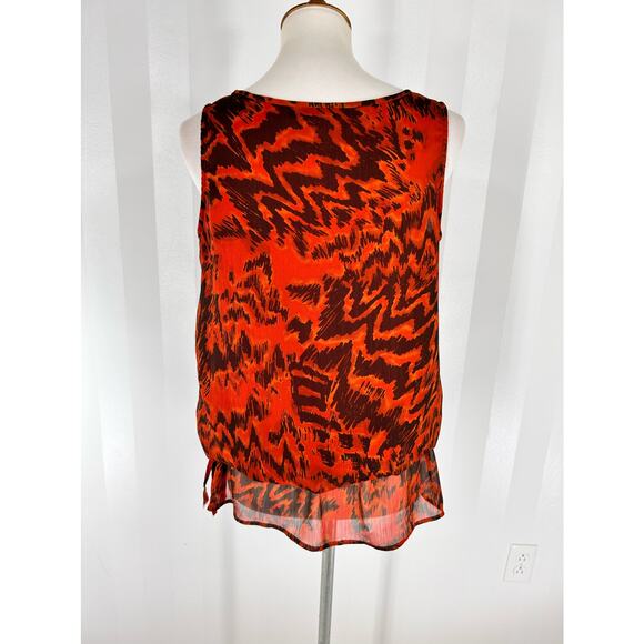 APT 9 Women’s Burnt Orange Pattern Sleeveless Sheer Top Sz M - Picture 4 of 12